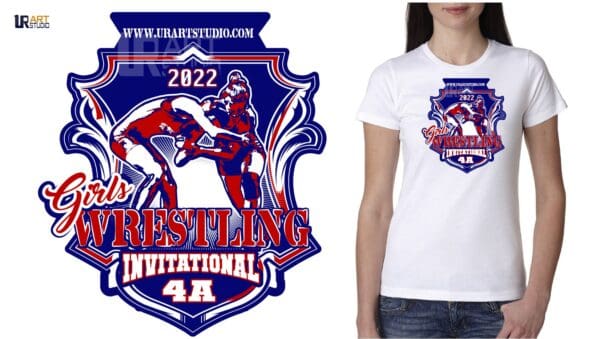 GIRLS WRESTLING INVITATIONAL VECTOR LOGO DESIGN FOR PRINT