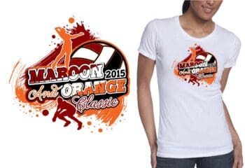 MAROON AND ORANGE VOLLEYBALL CLASSIC VECTOR LOGO DESIGN FOR PRINT