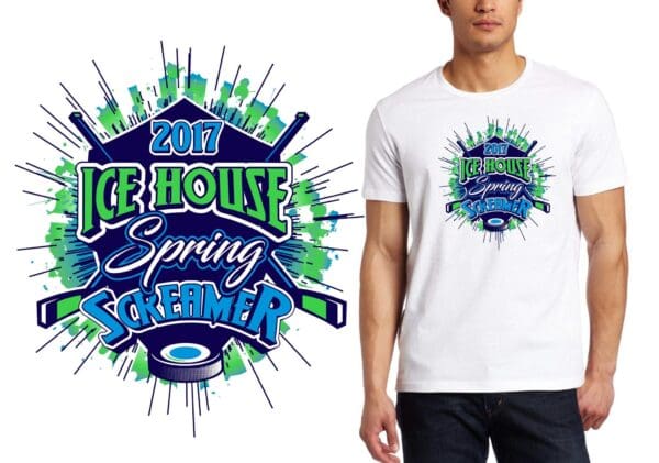 ICE HOUSE SPRING SCREAMER ICE HOCKEY VECTOR LOGO DESIGN FOR PRINT