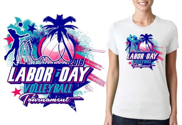 LABOR-DAY VOLLEYBALL VECTOR LOGO DESIGN FOR PRINT