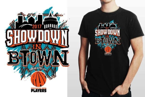 SHOWDOWN IN BTOWN BASKETBALL VECTOR LOGO DESIGN FOR PRINT