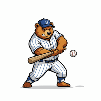 BASEBALL BEAR MASCOT HITTING A BASEBALL 1