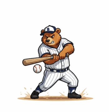 BASEBALL BEAR MASCOT HITTING A BASEBALL 2