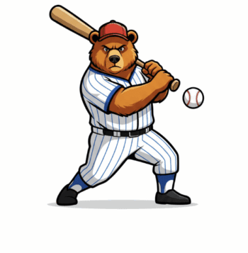 BASEBALL BEAR MASCOT HITTING A BASEBALL 3