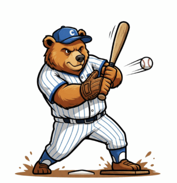 BASEBALL BEAR MASCOT HITTING A BASEBALL 4