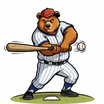 BASEBALL BEAR MASCOT HITTING A BASEBALL 5