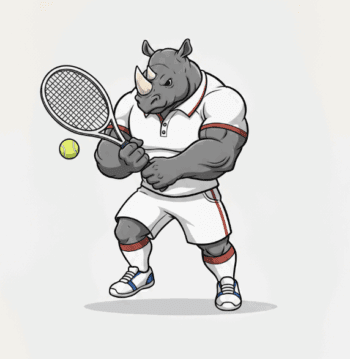 RHINO TENNIS PLAYER MASCOT