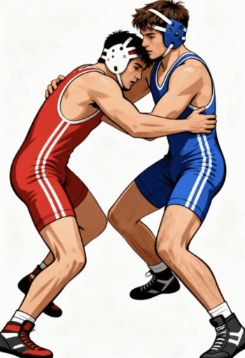 TWO MALE HIGH SCHOOL WRESTLERS VECTOR DESIGN 6