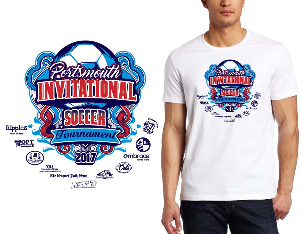 Annual Portsmouth Soccer Event: A Bold and Dynamic Vector Logo Design in Blue, Navy, and Red