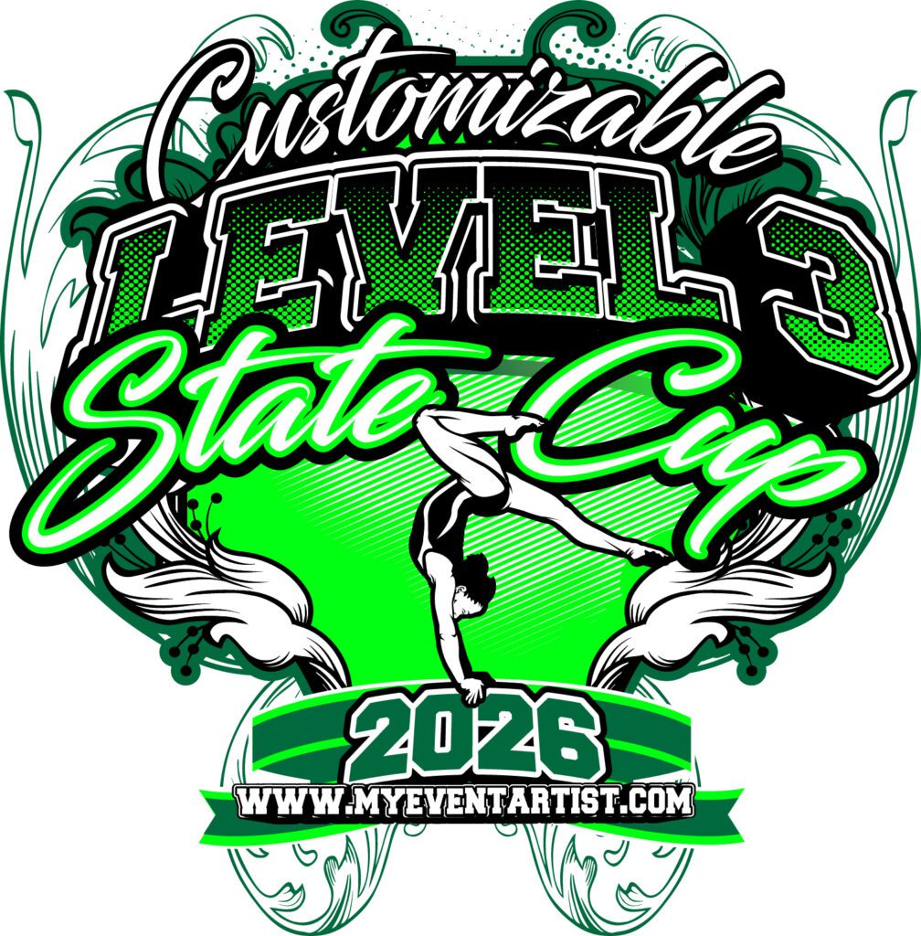 Elevate Your Gymnastics Event with Our 2026 LEVEL 3 STATE CUP Customizable T‑Shirt Vector Logo Design