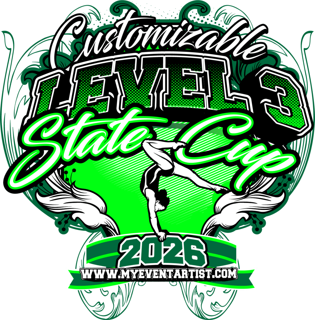 GYMNASTICS LEVEL 3 STATE CUP customizable T-shirt vector logo design for print 2026