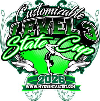 GYMNASTICS LEVEL 3 STATE CUP customizable T-shirt vector logo design for print 2026