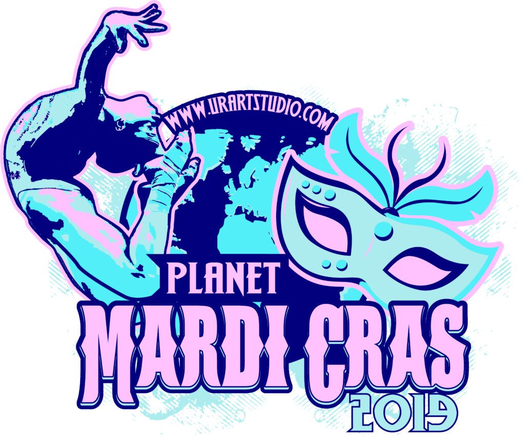Spirals, Sparkle & Celebration: Vector Logo Design for the GYMNASTICS MARDI GRAS TOURNAMENT T‑Shirt