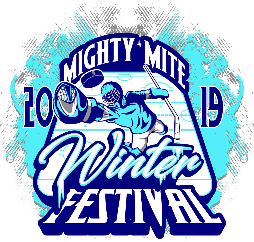 Frosty Fun & Youth Hockey Energy: Vector Logo Concept for the HOCKEY MIGHTY MITE WINTER FESTIVAL T‑Shirt
