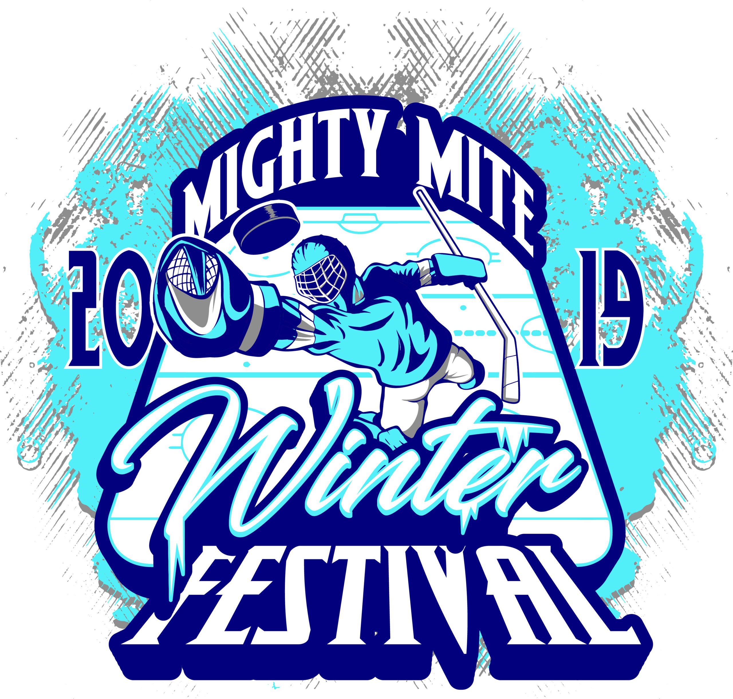 Frosty Fun & Youth Hockey Energy: Vector Logo Concept for the HOCKEY MIGHTY MITE WINTER FESTIVAL T‑Shirt