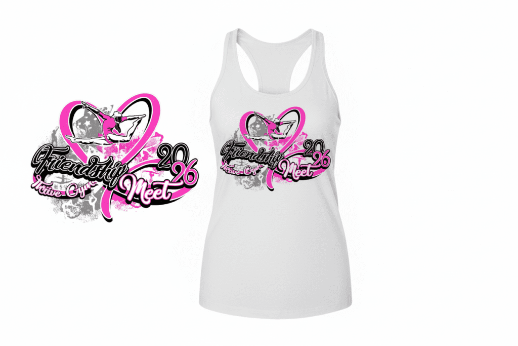 vector logo design, gymnastics logo, Friendship Meet 2026, gymnastics event branding, sports logo design, print-ready vector artwork, custom event branding, MyEventArtist, gymnastics apparel design, event graphics