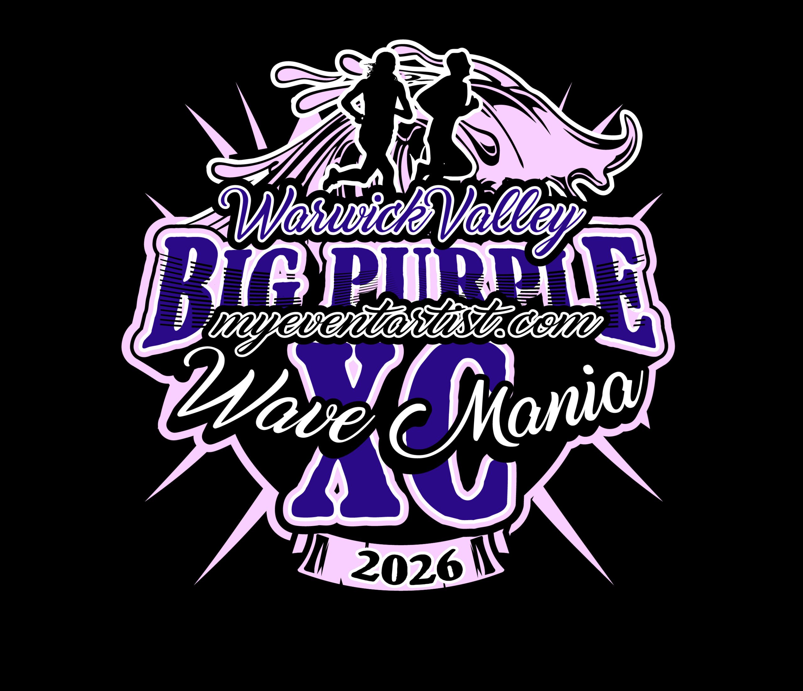 TRACK AND FIELD VECTOR LOGO DESIGN FOR Warwick Valley Big Purple X-C Wave Mania