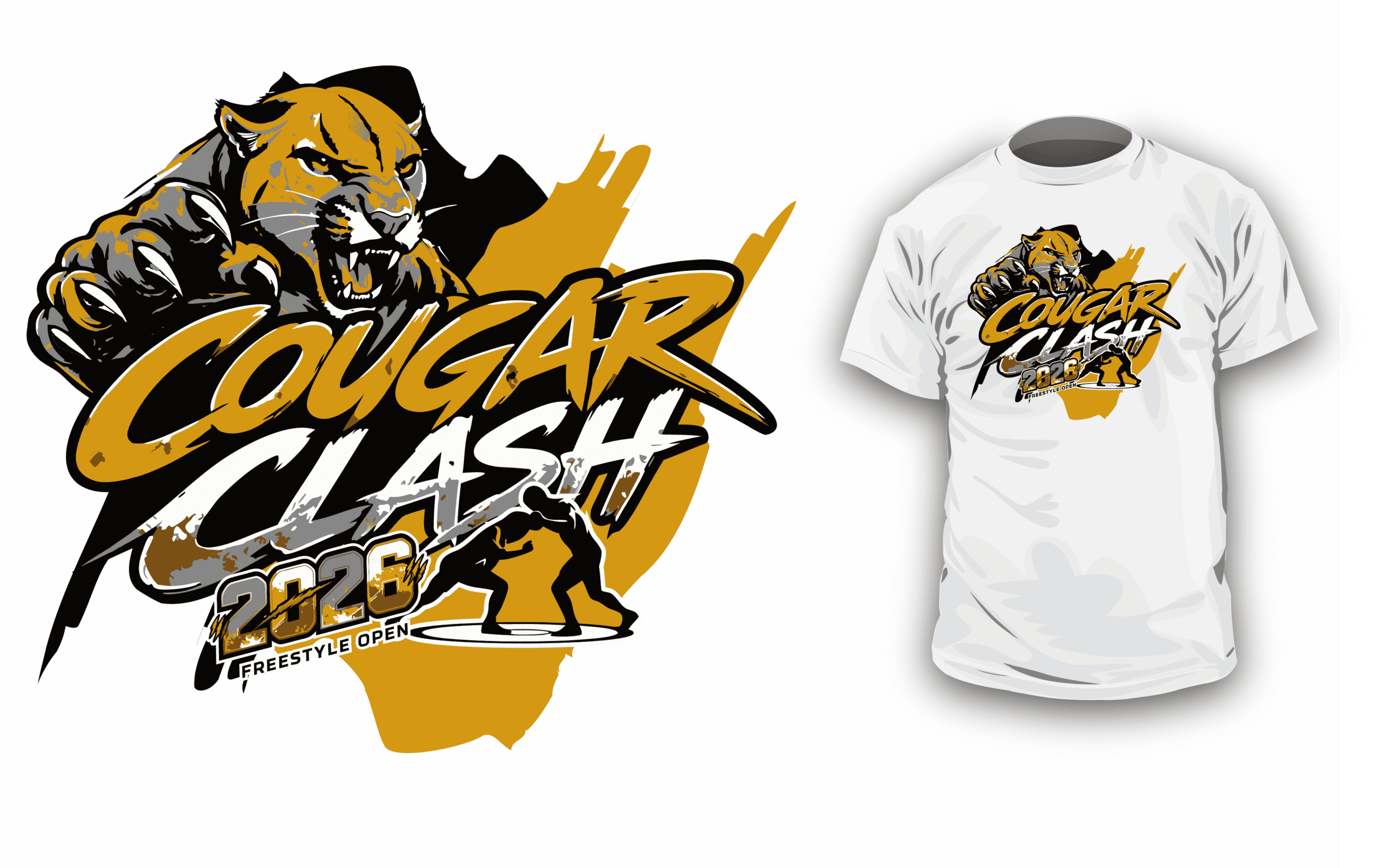 Cougar Clash 2026 — Vector Logo Design for Wrestling Event T‑Shirts