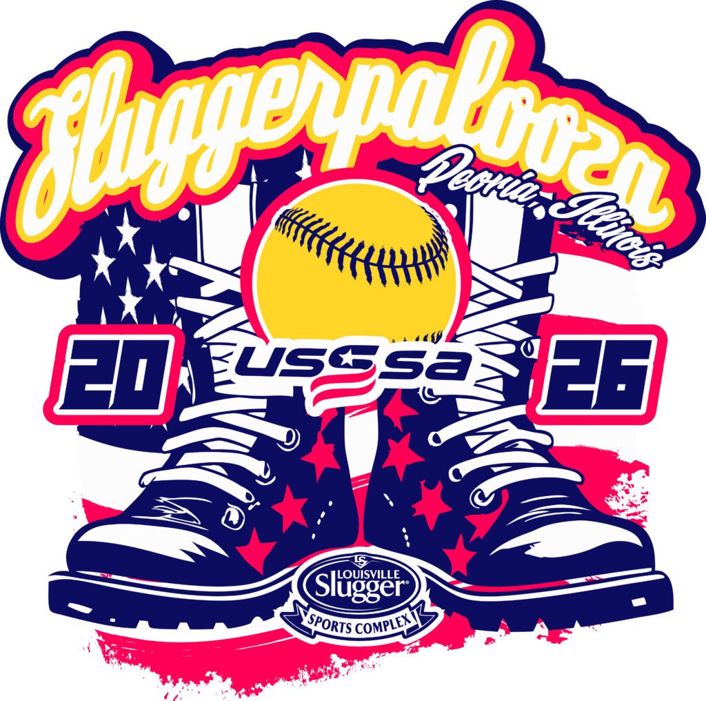 Sluggerpalooza softball event vector logo design for t-shirt